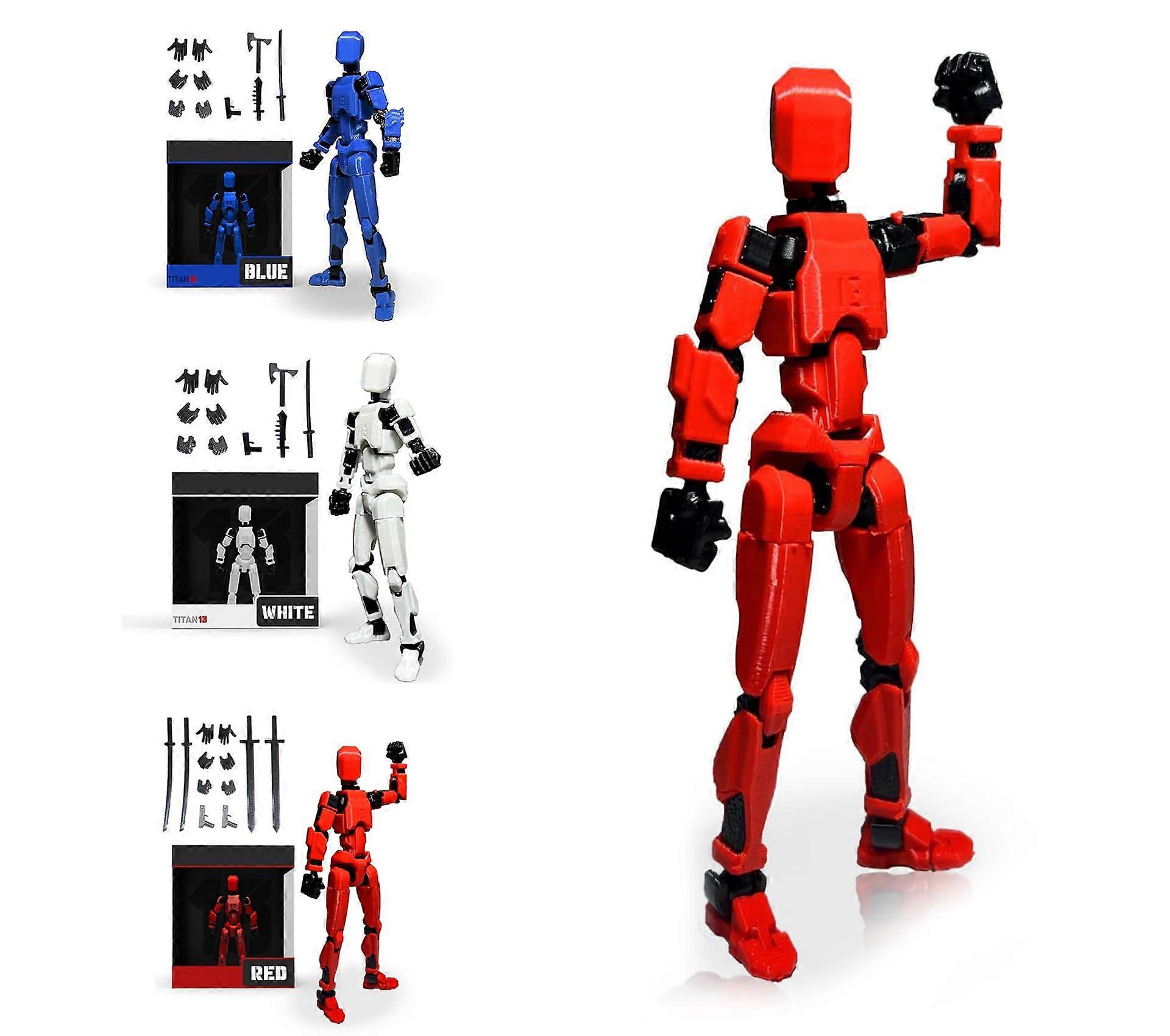 3pcs T13 3D Printed Action Figures  Poseable MultiJointed Robot Model with Accessories, 13.7cm, 3 Colors