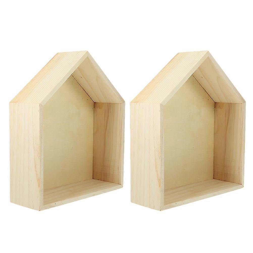 Solid Wood House Shelf for Wall Mounted 2Pcs Floating Storage Racks