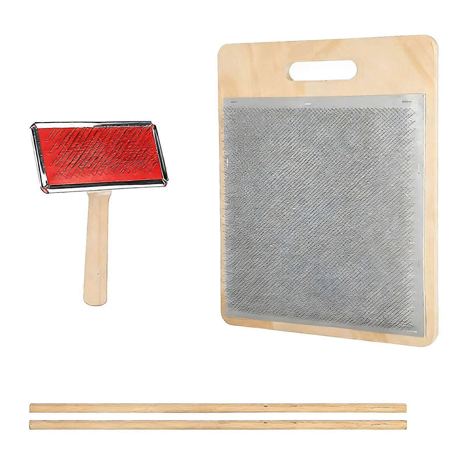 Plant Fiber Processing Set Featuring Collapsible Carding Board And Brushes Multicolor