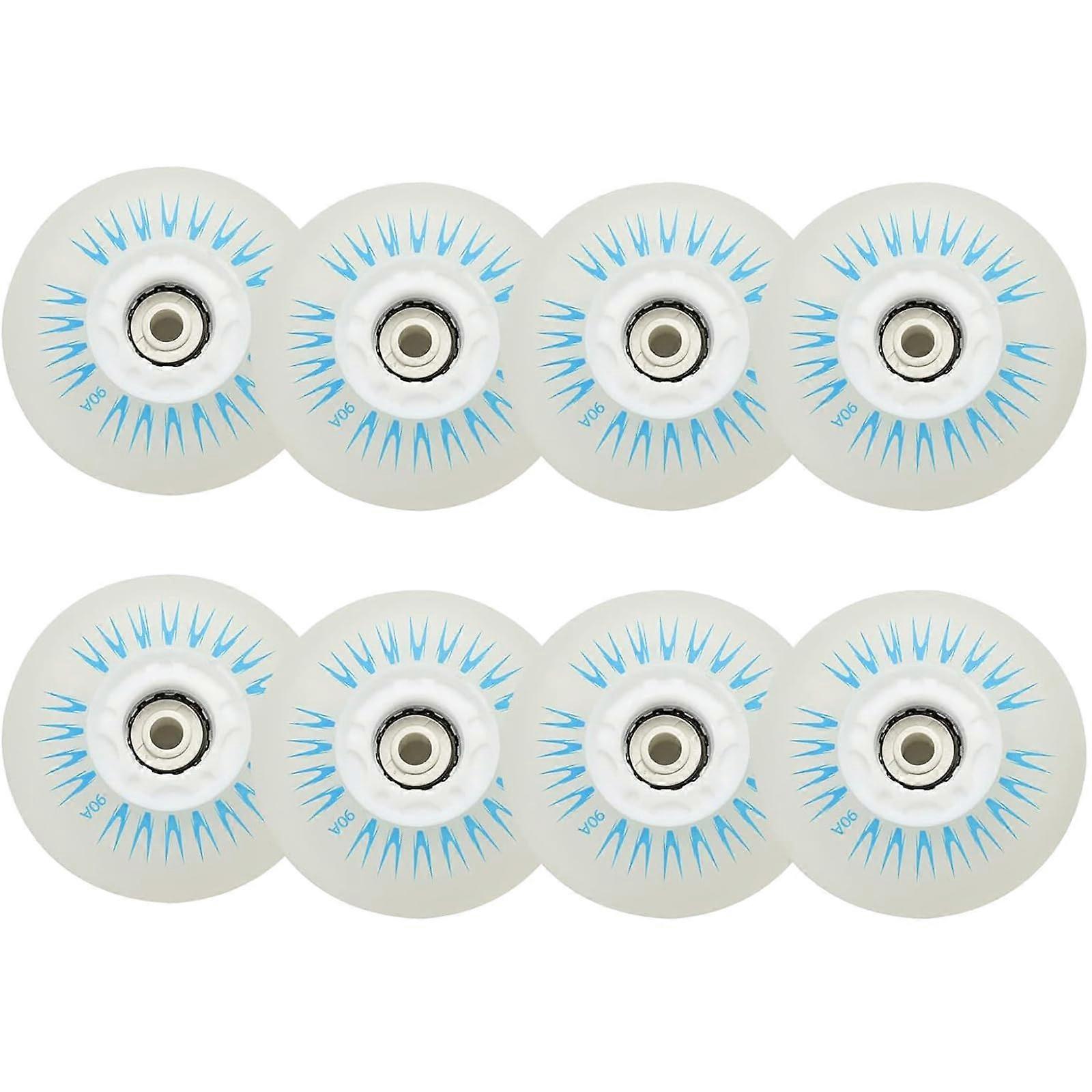 60mm Inline Skate Wheels with Bearings 8 Pack, LED Light Up Replacement Wheels for Skates Blue