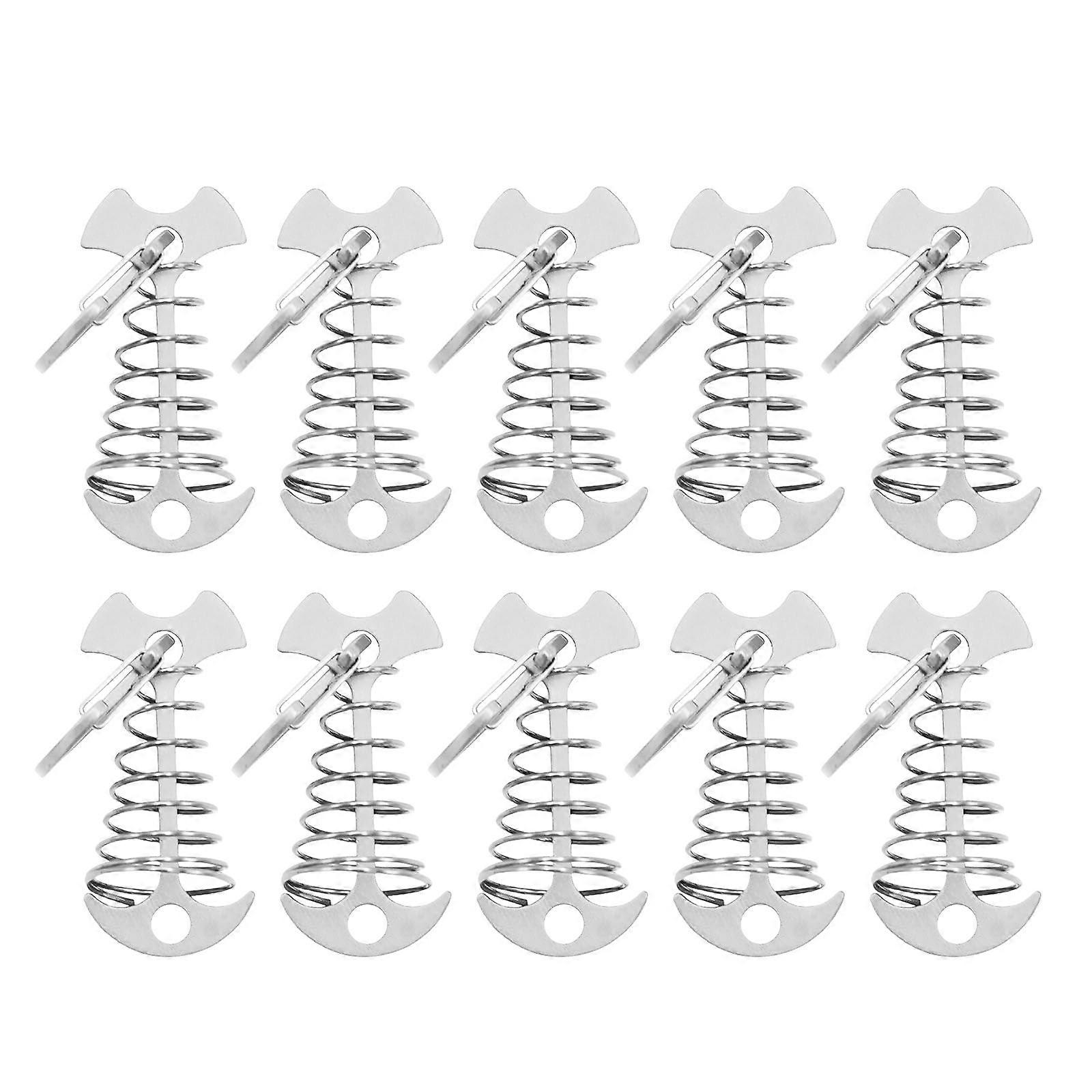 10Pcs Fishbone Deck Tent Anchors with Adjustable Spring Lock, CrushResistant Camping Stakes