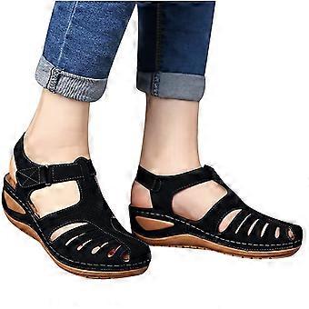 Sandalen voor dames, zomerse modieuze casual sandalen, platte, effen zwarte sandalen met lusjes, maat 7