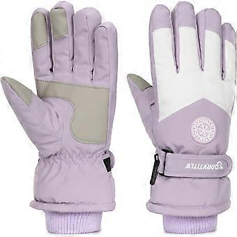 Gants de ski d'hiver pour femmes, imperméables et chauds, compatibles avec les écrans tactiles, pour le ski, la randonnée et la course à pied. Couleur : violet, taille moyenne.