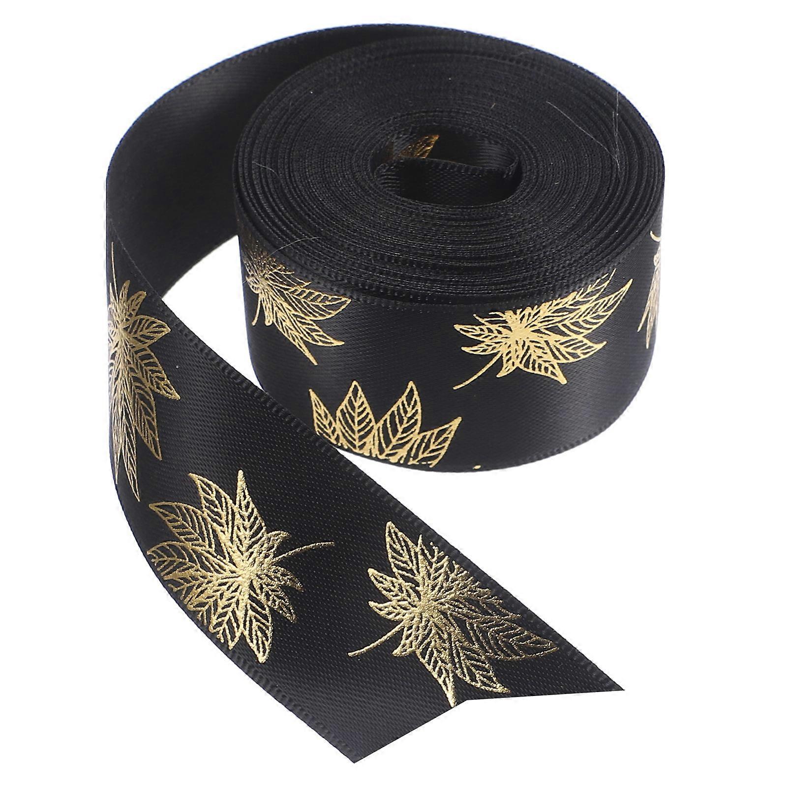DIY Supplies Maple Leaf Ribbon for Decor 2 Rolls Black Polyester
