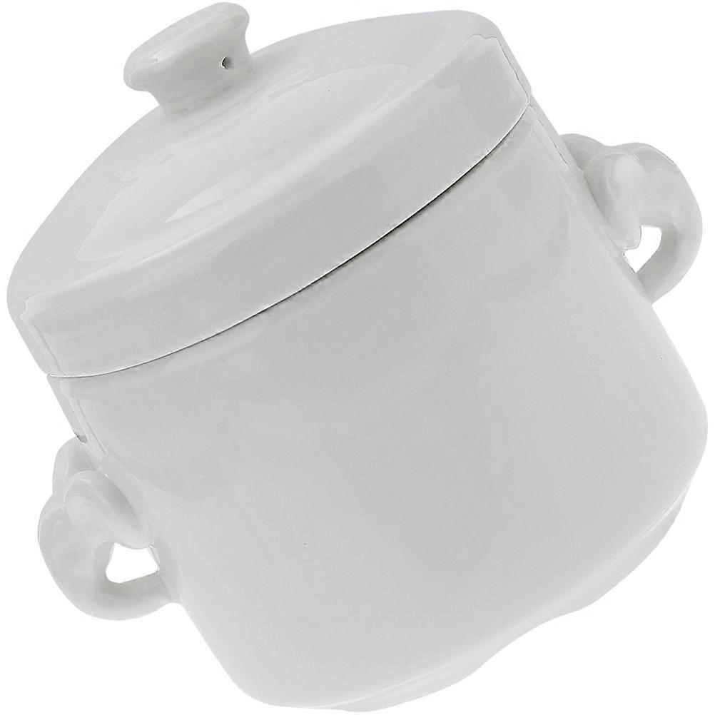 Ceramic Stew Pot with Lid for Soup Serving White Multi-Function Bowl