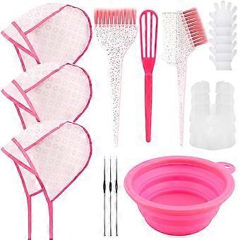 19Pcs Hair Bleach Highlighting Kit with Highlight Caps, Dye Brushes, Foldable Mixing Bowl, Gloves and Salon Cape for Home Hair Bleaching Coloring