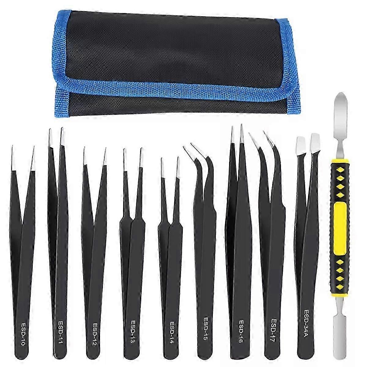 10Pcs Precision ESD Tweezers Set, Anti-Static Tools