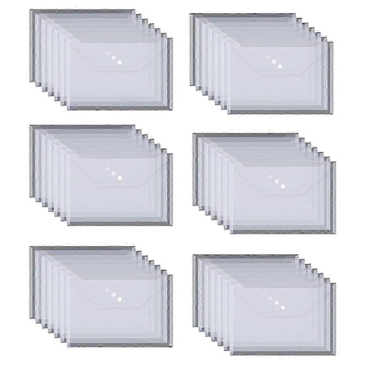50PCS Transparent Waterproof Envelope Folder with Buttons, A4 Size