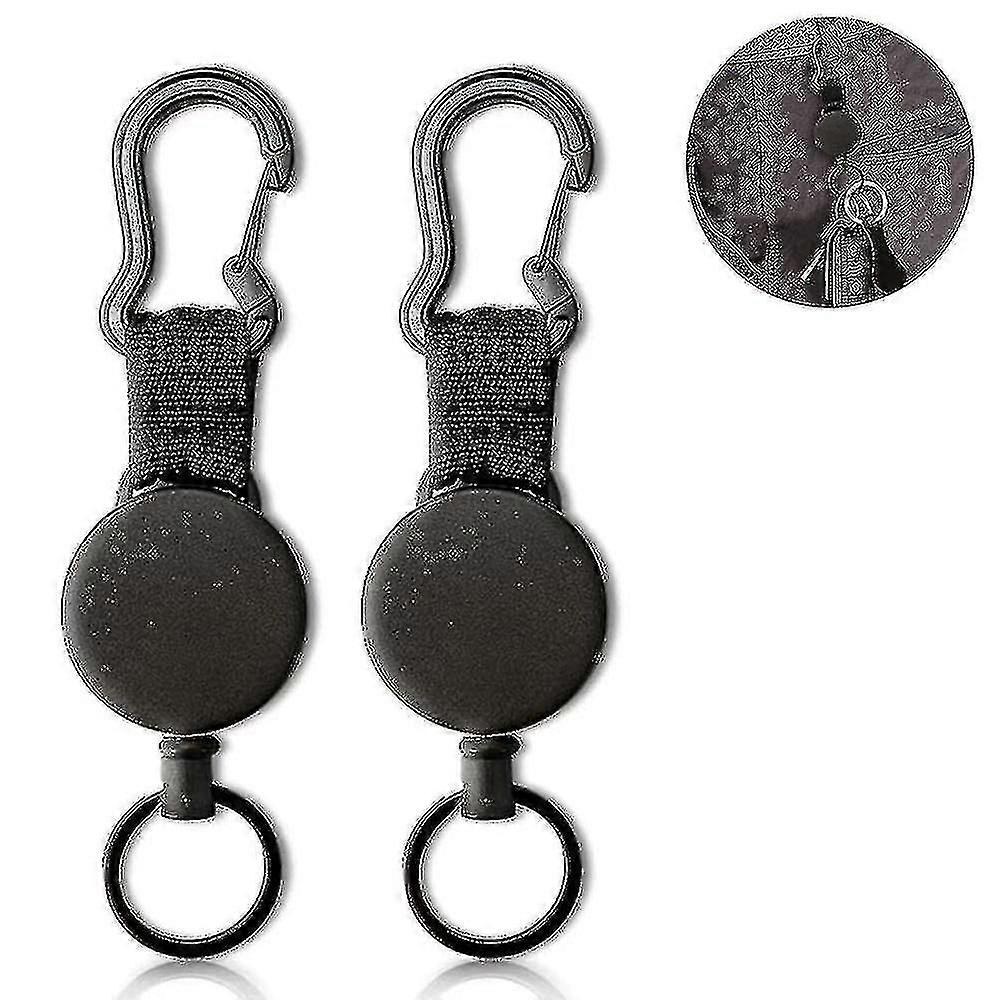 2 Pcs Retractable Key Chain Black Elastic Pull Buckle Retractable Key
