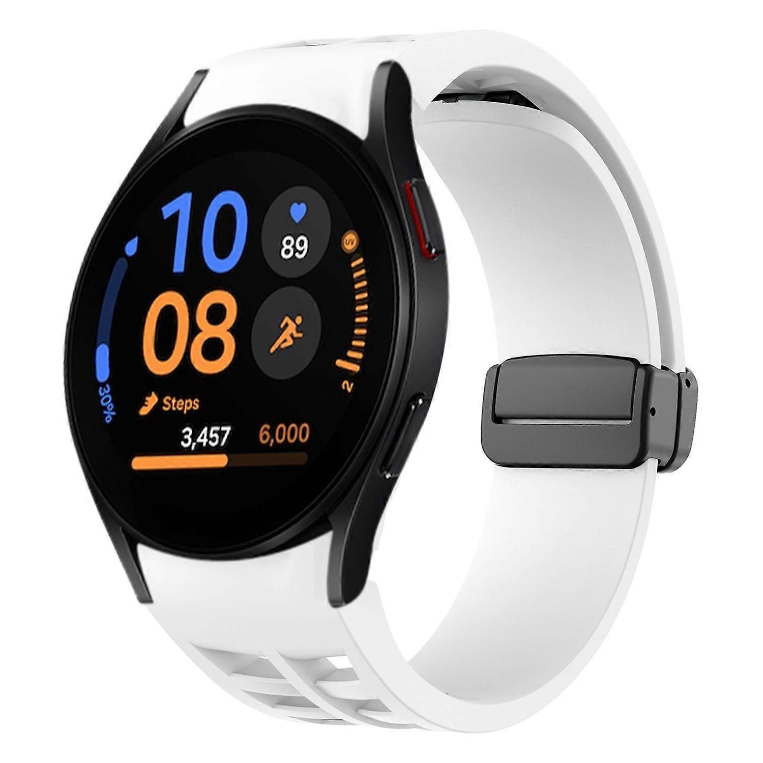 For Samsung Galaxy Watch FE / 6 / 5 / 4 40mm Silicone Design Magnetic Buckle Replacement Arm Band White