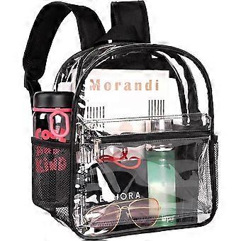 Clear Backpack Stadium Approved 12x12x6, Small See-Through PVC Transparent Bag for Festival Concert Outdoor Events, Black