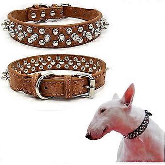 Adjustable Rivet Studded Puppy Dog Collar Soft PU Leather Pet Dog Collar with Pointed Spikes Padded Collars-Phj