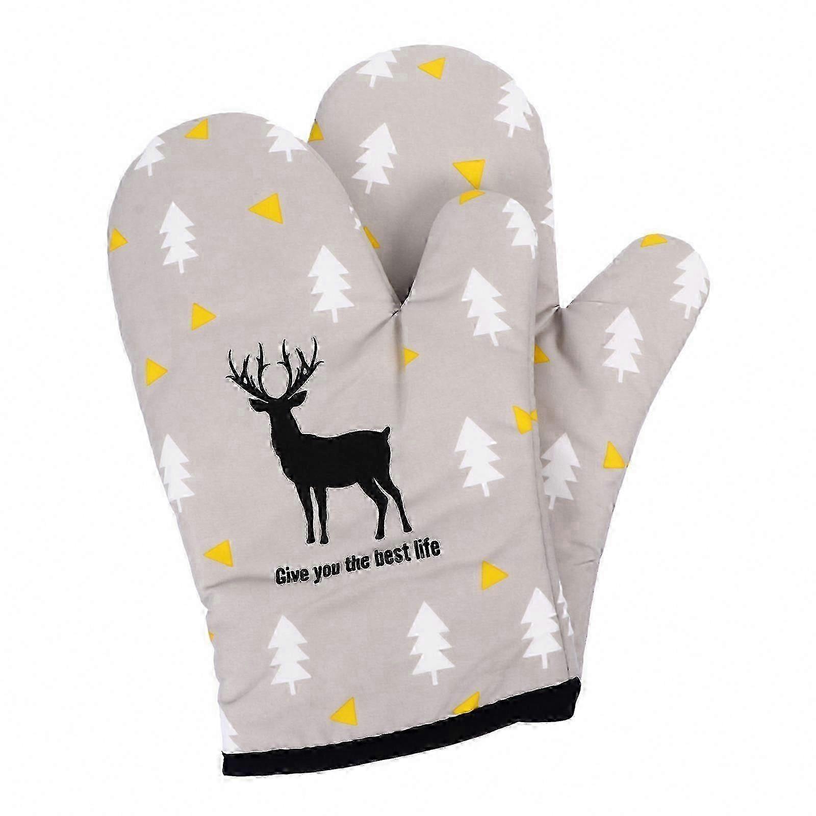 Kitchen Use Heat Insulation Oven Gloves, 2 PCS, Elk Pattern