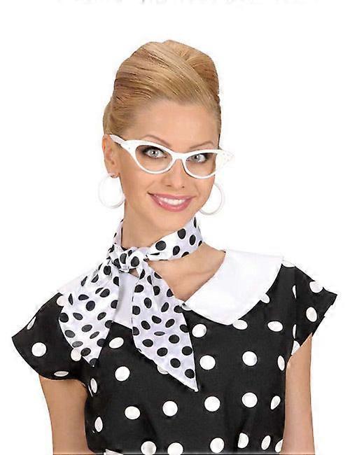 Écharpe blanche satinée à pois noirs