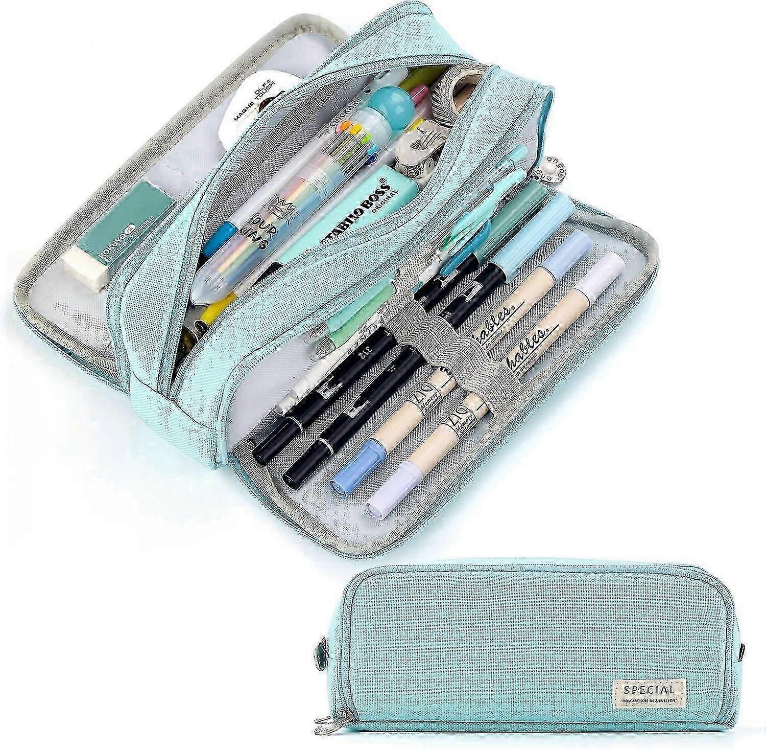 3-Zone Light Blue Pencil Case