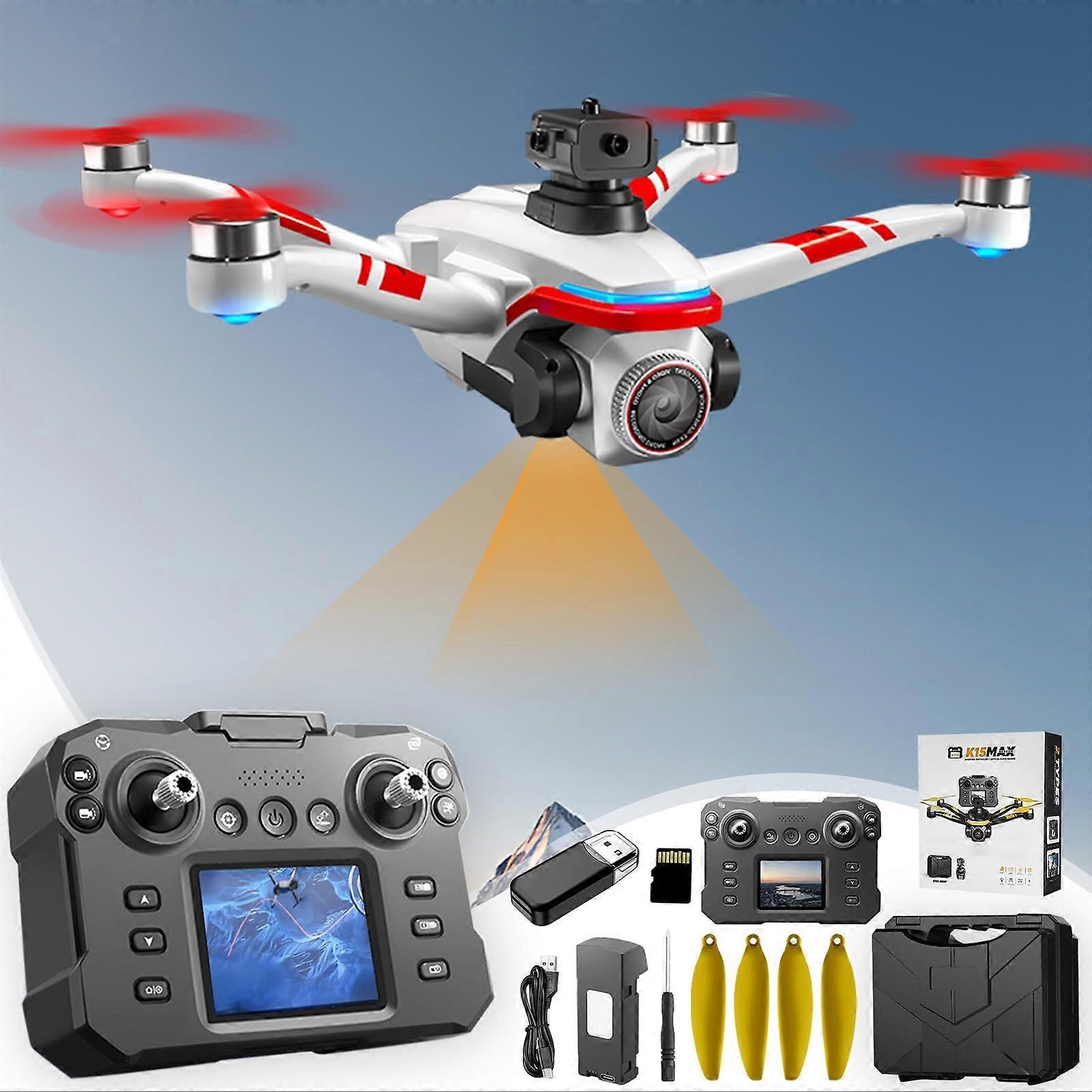 Foldable Camera Drone with Screen Remote, FPV View, Infrared Obstacle Avoidance, LED Lights, Red Quadcopter for Beginners