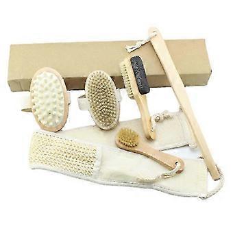 Natural Bath and Body 6 Piece Soft Bristle Brush Long Wooden Handle Back Exfoliating Full Home Spa Kit Body Cleansing