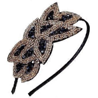 R10 Headband 1920s Gatsby Leaf Beaded Women Hair Accessory for Costume Party (Black Gold)