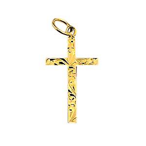 9ct Gold 20x12mm hand engraved solid block Cross