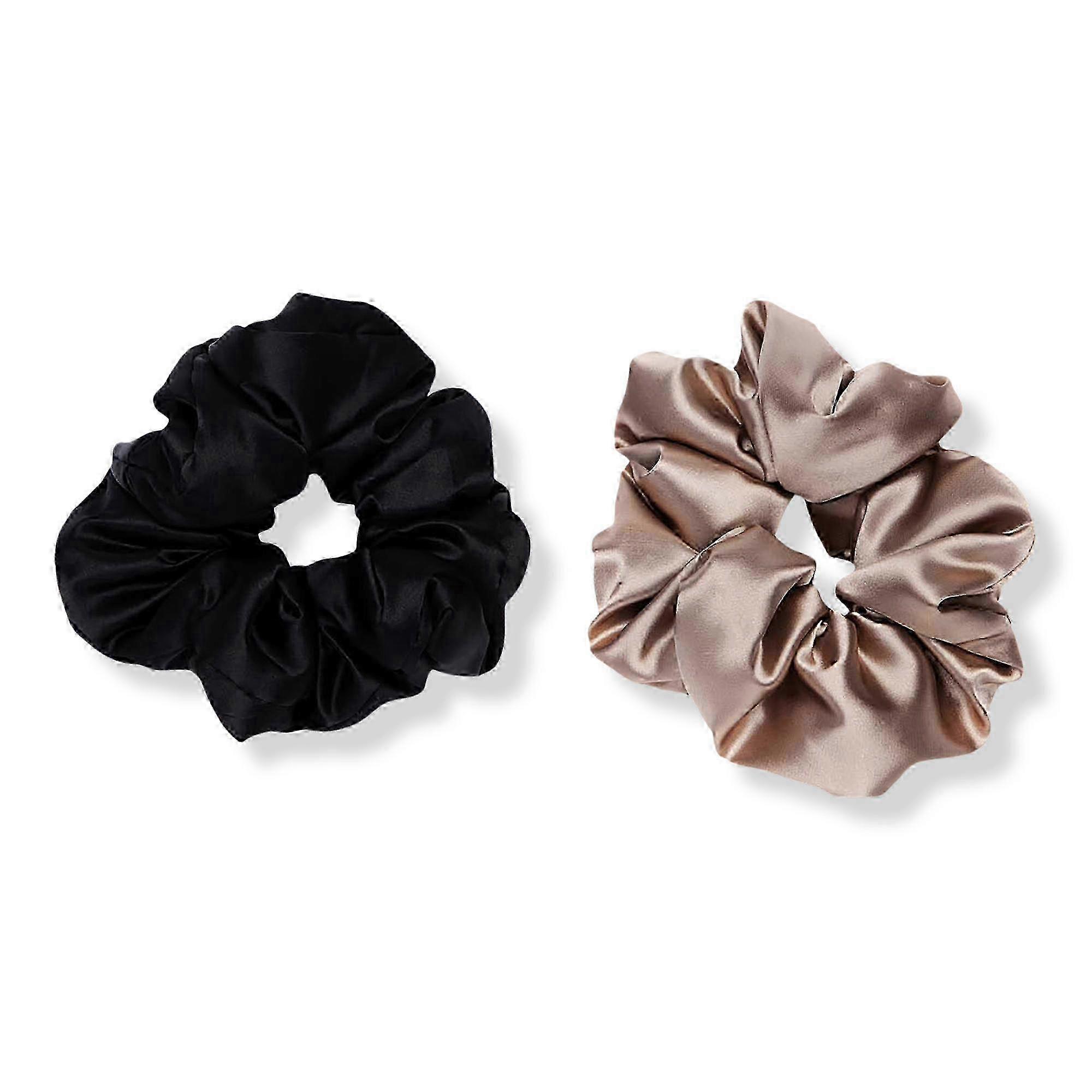 Kitsch Black & Gold Satin Pillow Scrunchies, 2 Ea