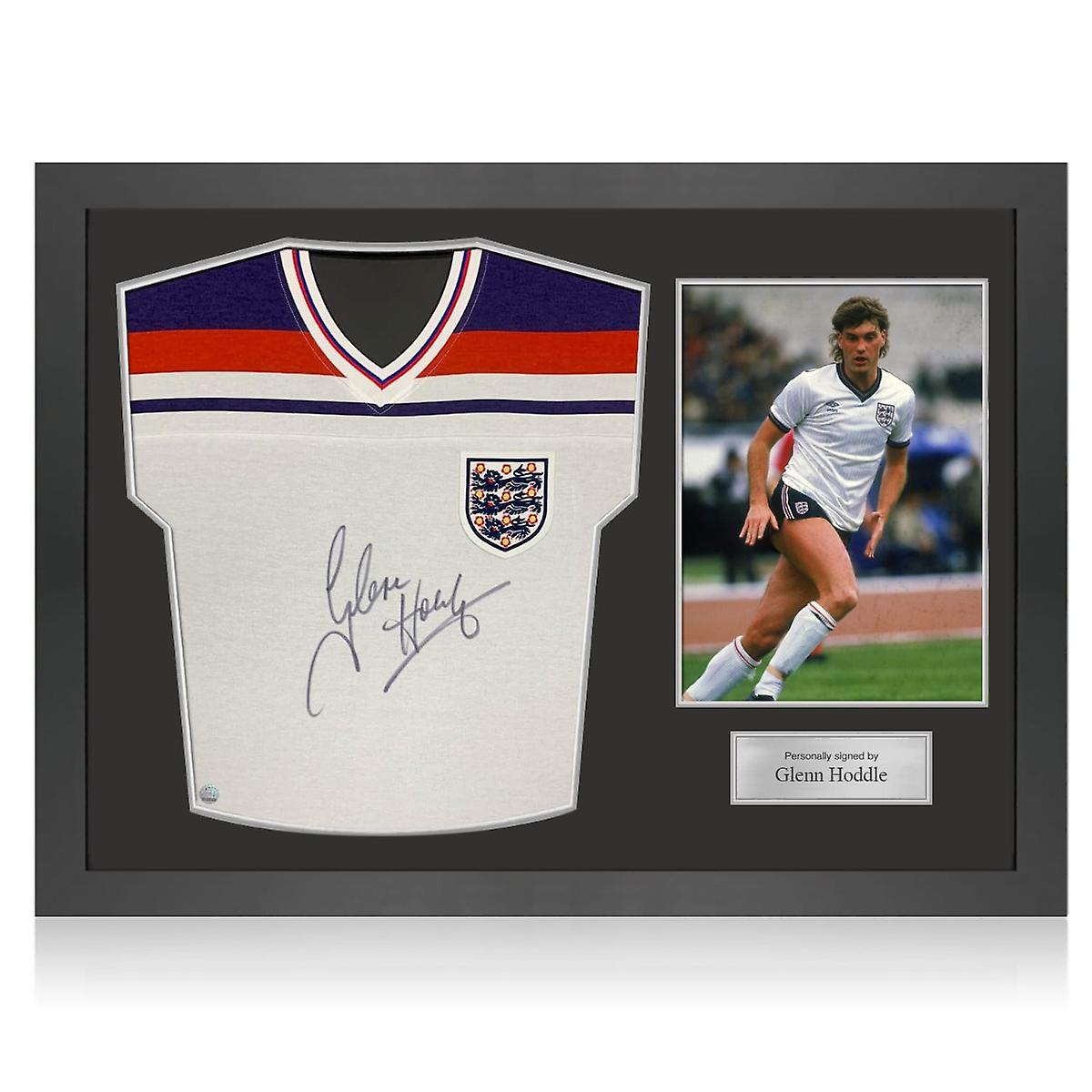 Glenn Hoddle 签名英格兰 1982 足球球衣。图标框架