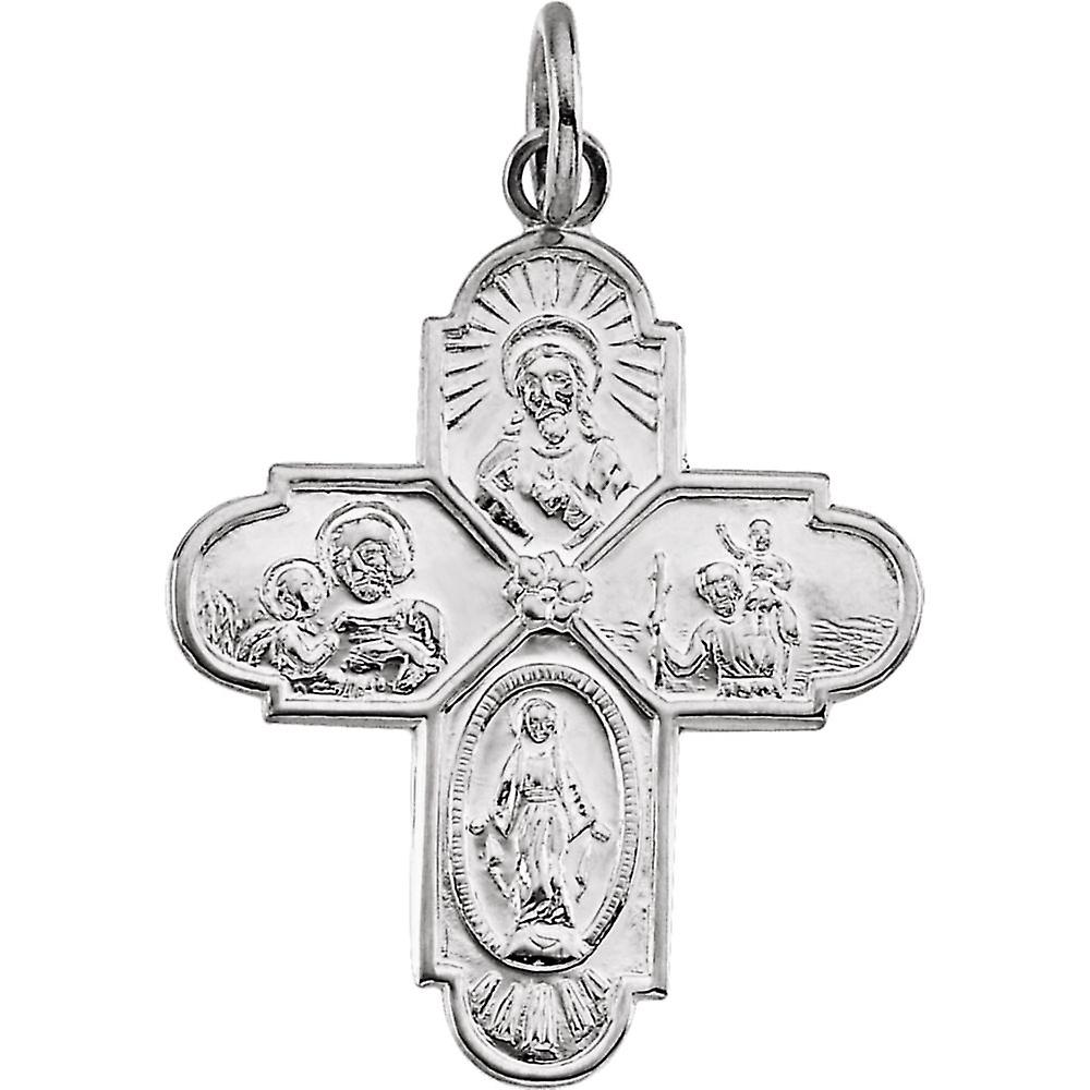 925 Sterling Silver 24.4x21.5mm Polished Four way Religious Faith Cross