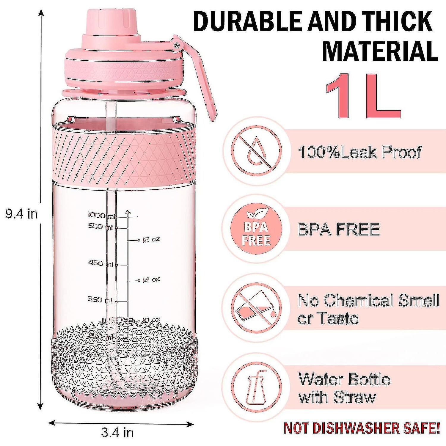 Sports Bottle With Straw, 1l/2l Bottles With Marker Leakproof Lid No Sweat Bottle