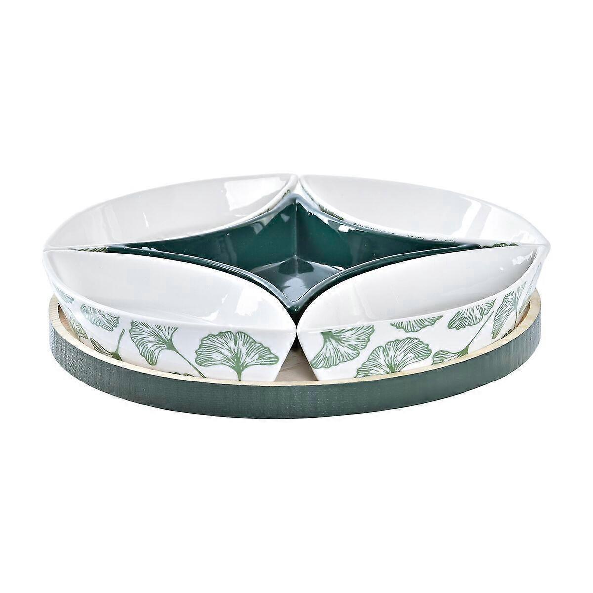 Ensemble d’apéritif DKD Home Decor Bois 22 x 22 x 1 cm Feuilles Grès Vert