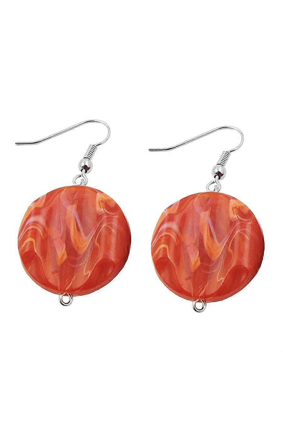 Hook Earrings Marbled Beads Orange Red - Gl01013