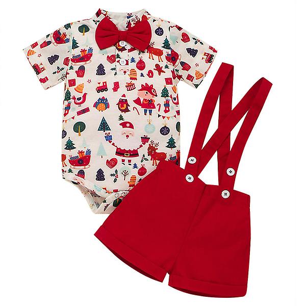 Pojkar Gentleman Romper Shirt Hängslen Shorts Kläder Set