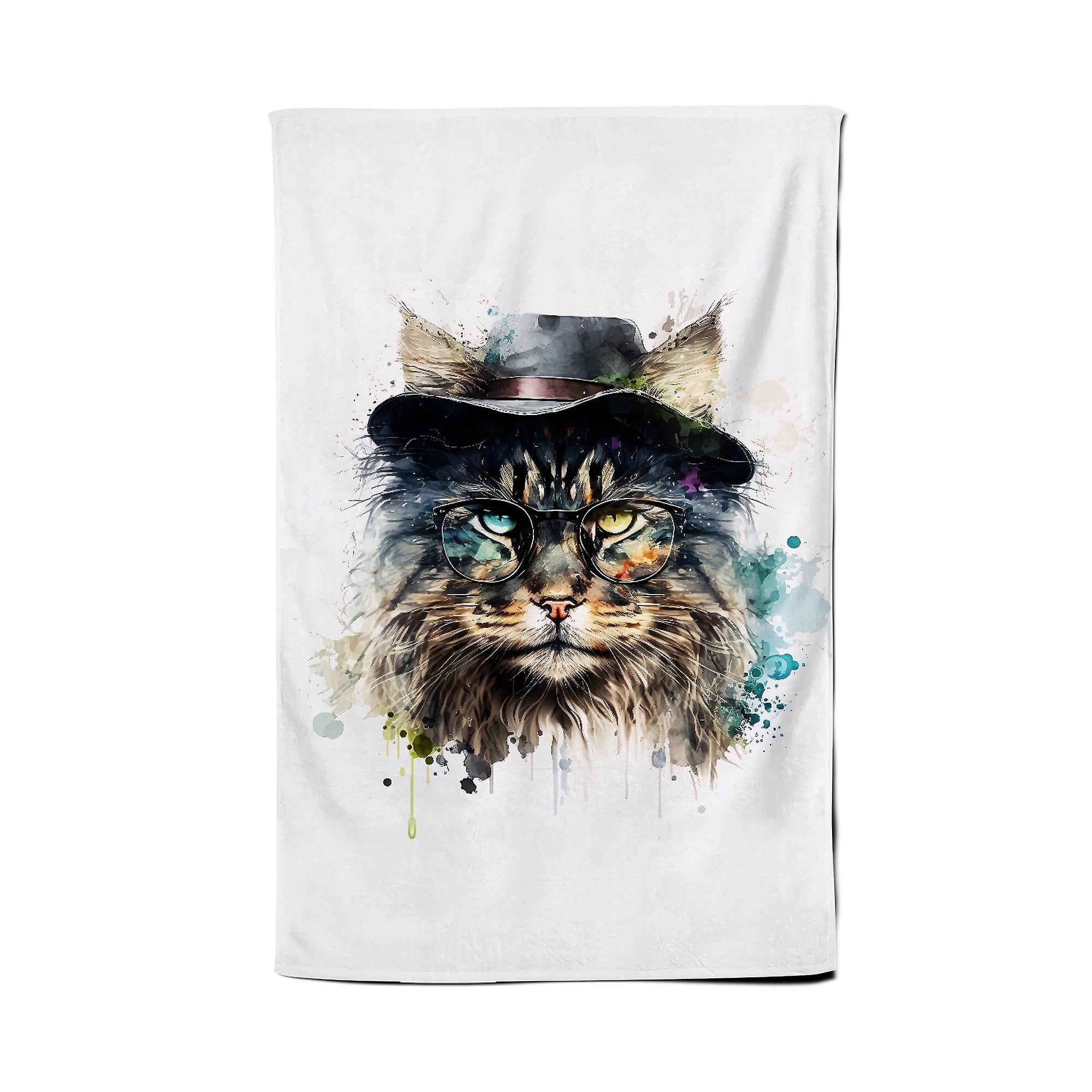 Norwegian Forest Cat Splashart Tea Towel
