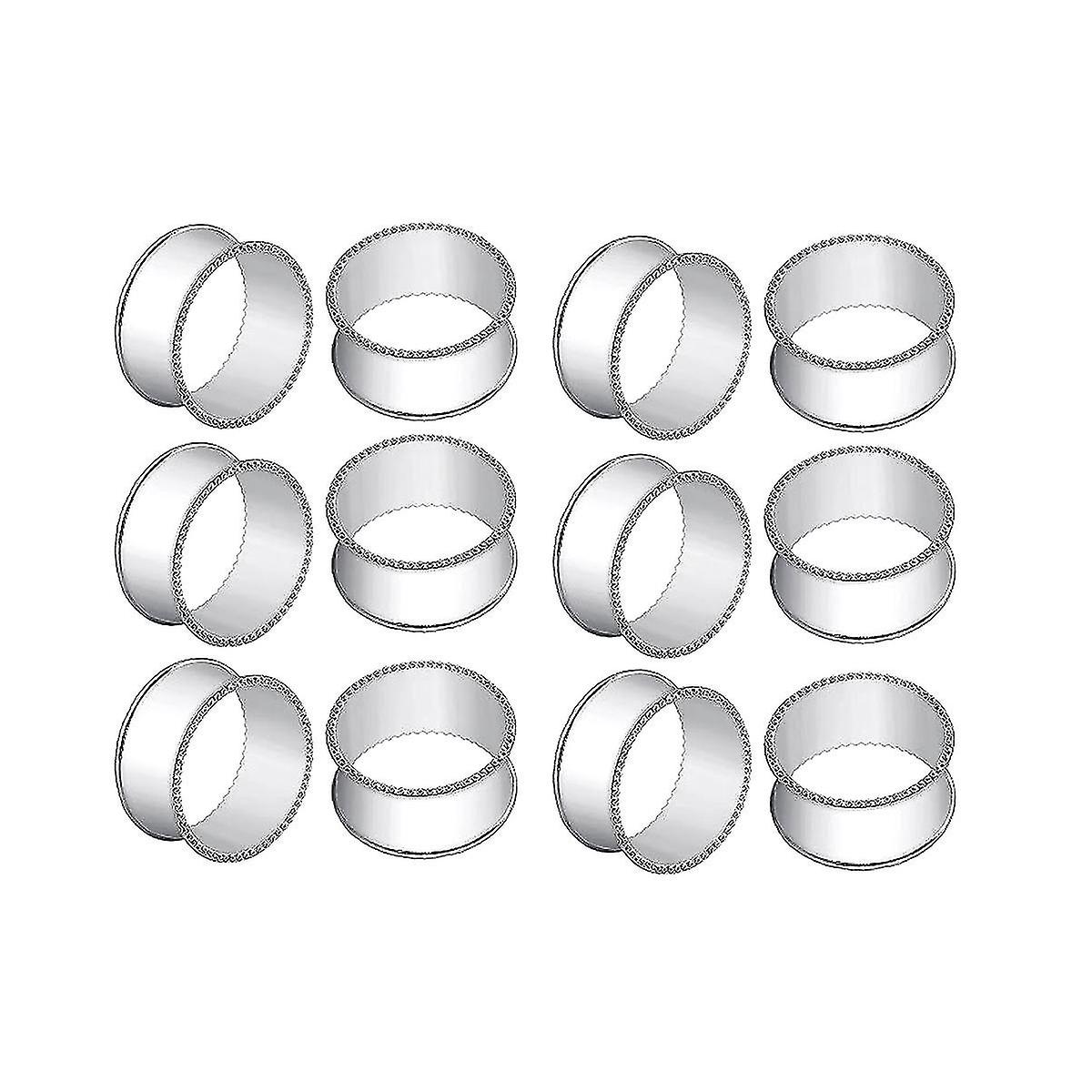 12 Pcs Silver Drum-shaped Bead Side Napkin Rings Delicate Serviette Buckles