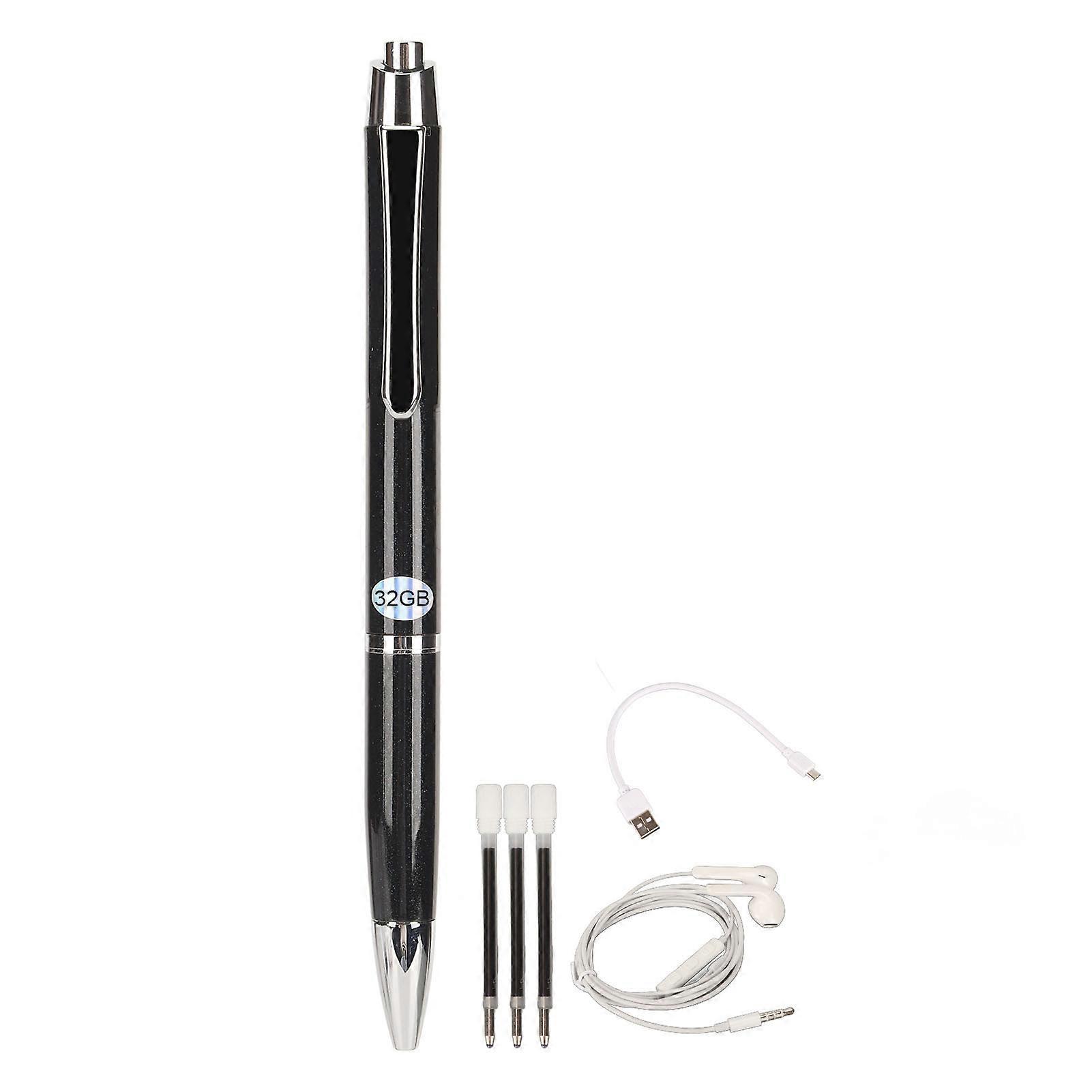 Digital Voice Recorder Portable Pen Voice to Text Noise Reduction Voice Activated Recorder Pen for Lecture Meeting Class Neutral English, Black 32GB