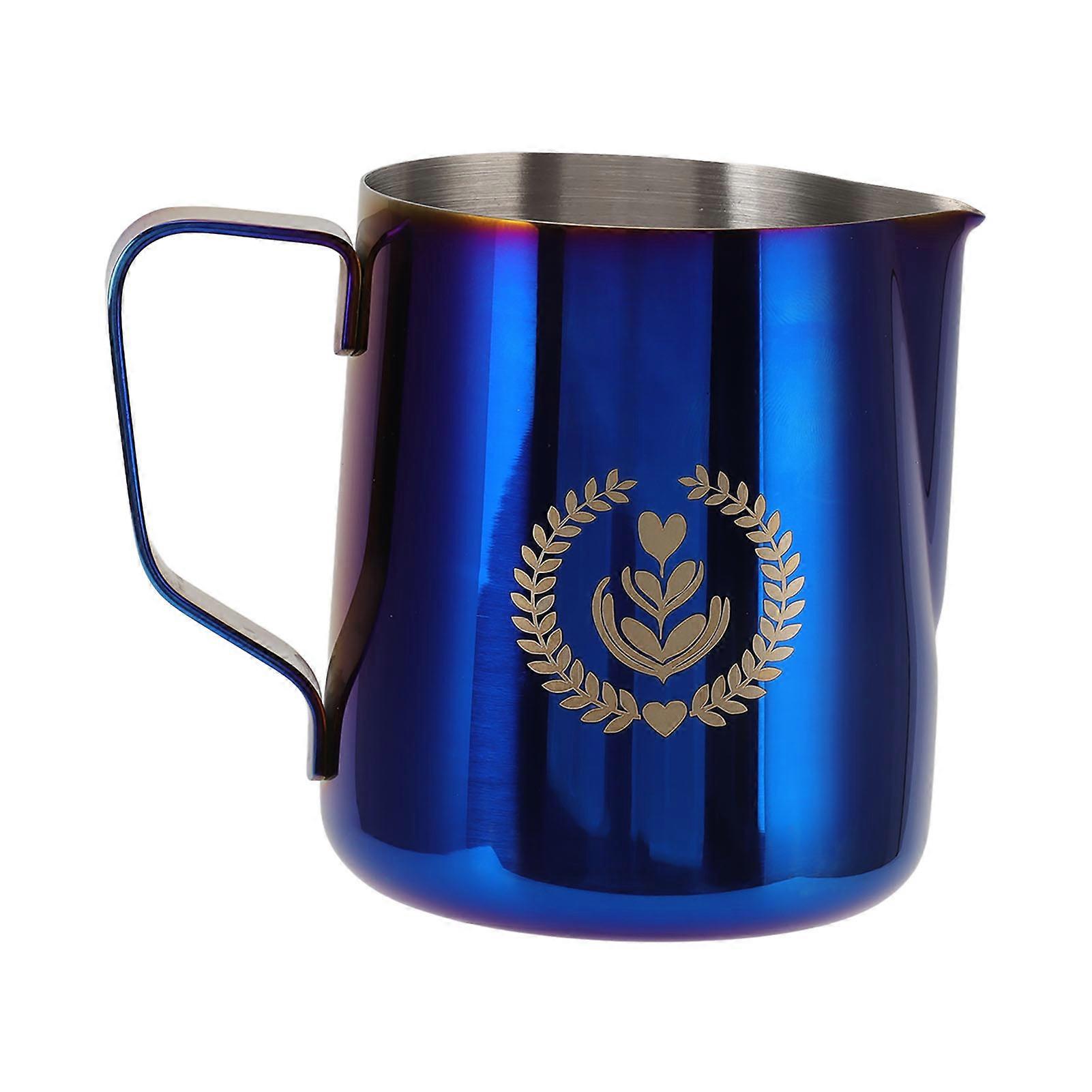 Milk Frothing Pitcher Jug Stainless Steel 350ml Frother Steamer Cup with Scale for Coffee Making Blue
