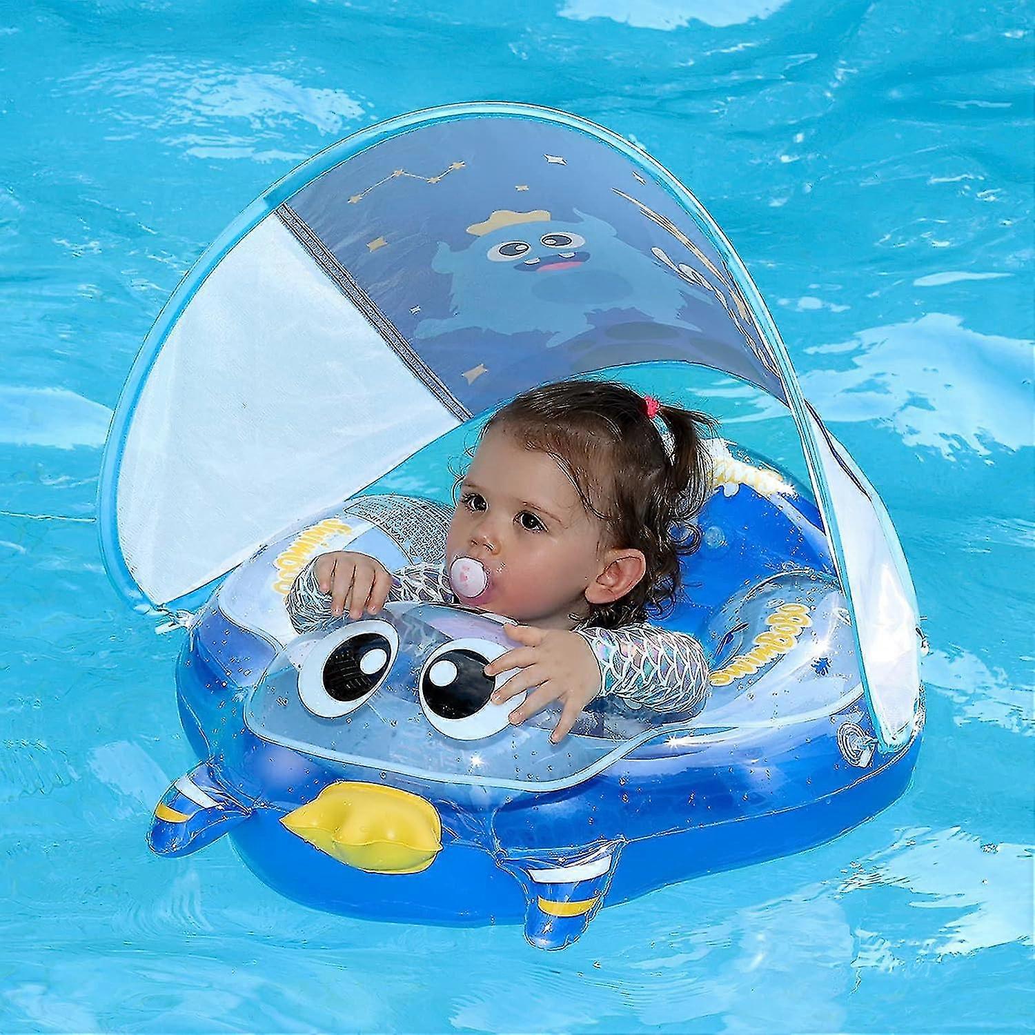 Baby Swimming Pool Floats With Canopy, Inflatable Transparent Monster Infant Swim Float With Cloth Safety Seat Pool Toys