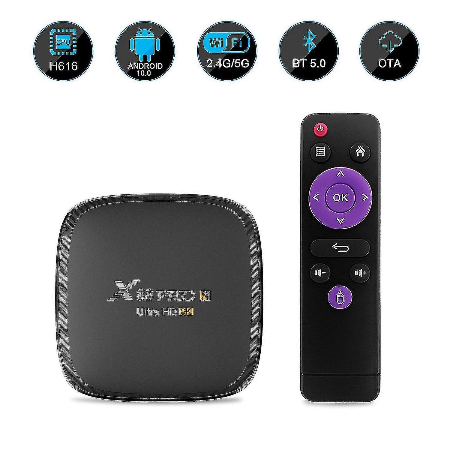 Android TV Box, Android 10.0 4GB 64GB Supports 4K 6K 3D, Smart TV Box H616 Quad-Core 64bit Cortex-A5