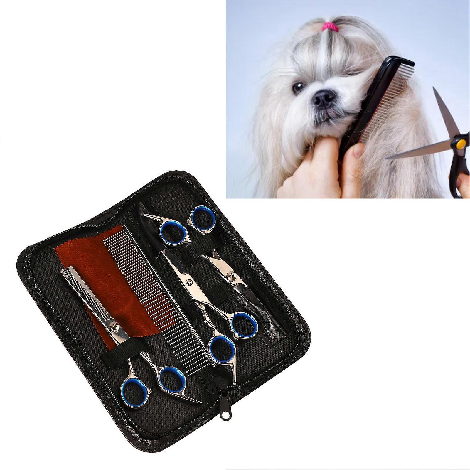 6-piece set of pet hair cutting scissors set, two-way curved dog hair scissors set, pet grooming scissors set