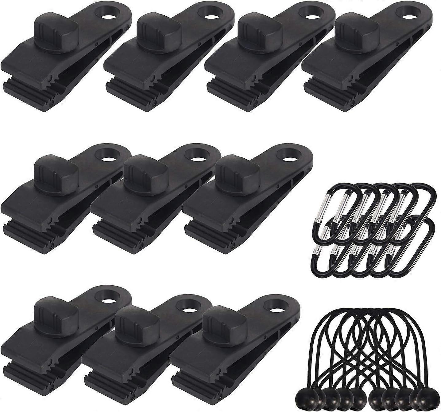 10 Pack Tarp Clips Outdoor Tarp Holder with Webbing Tie Down Bungee Cord + D-Sha ~-4