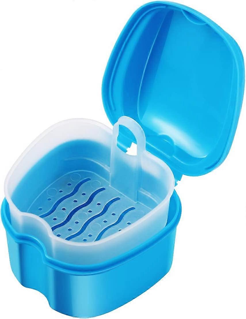 Denture Case Orthodontic Dental Retainer Box False Teeth Storage Container (Light Blue)