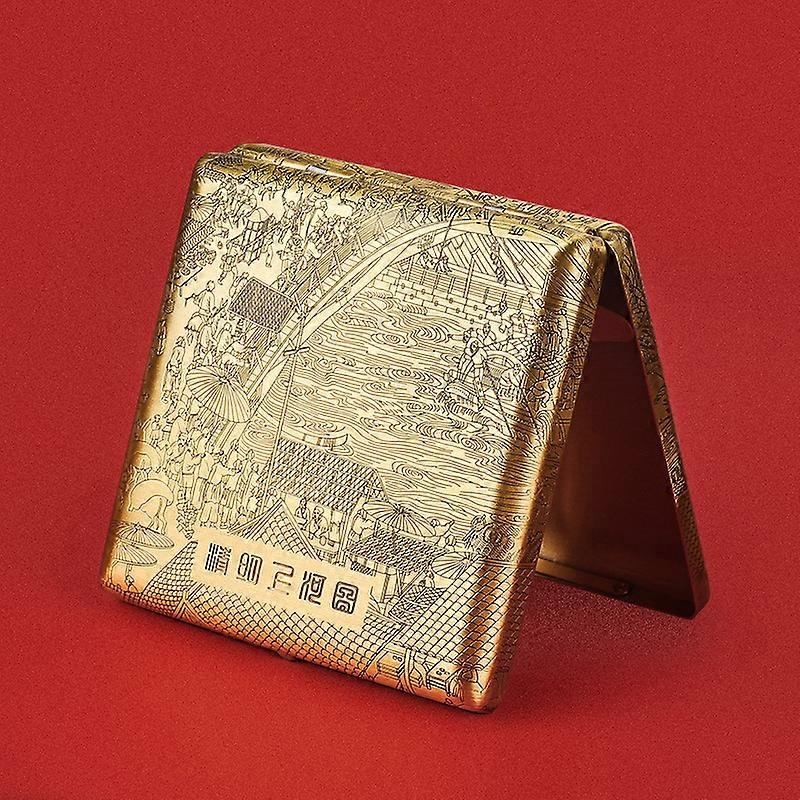 Suncha Cigarette Box Qingming Shanghe Map Copper Cigarette Box 20 Pcs Portable Men's Creative Anti-Pressure Cigarette Boxes Cigarette Holder