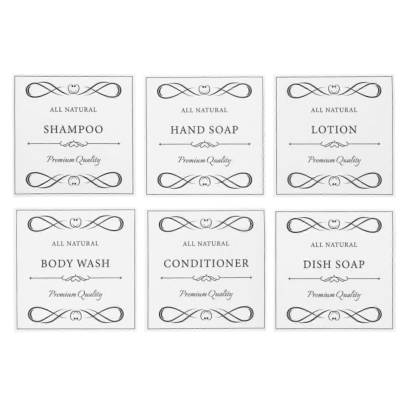 6 Sheets of Waterproof Hand Soap Labels Stickers for Bathroom Bottles Easy to Apply and Remove Hand Soap Dish Soap, Shampoo and Conditioner Dispensers
