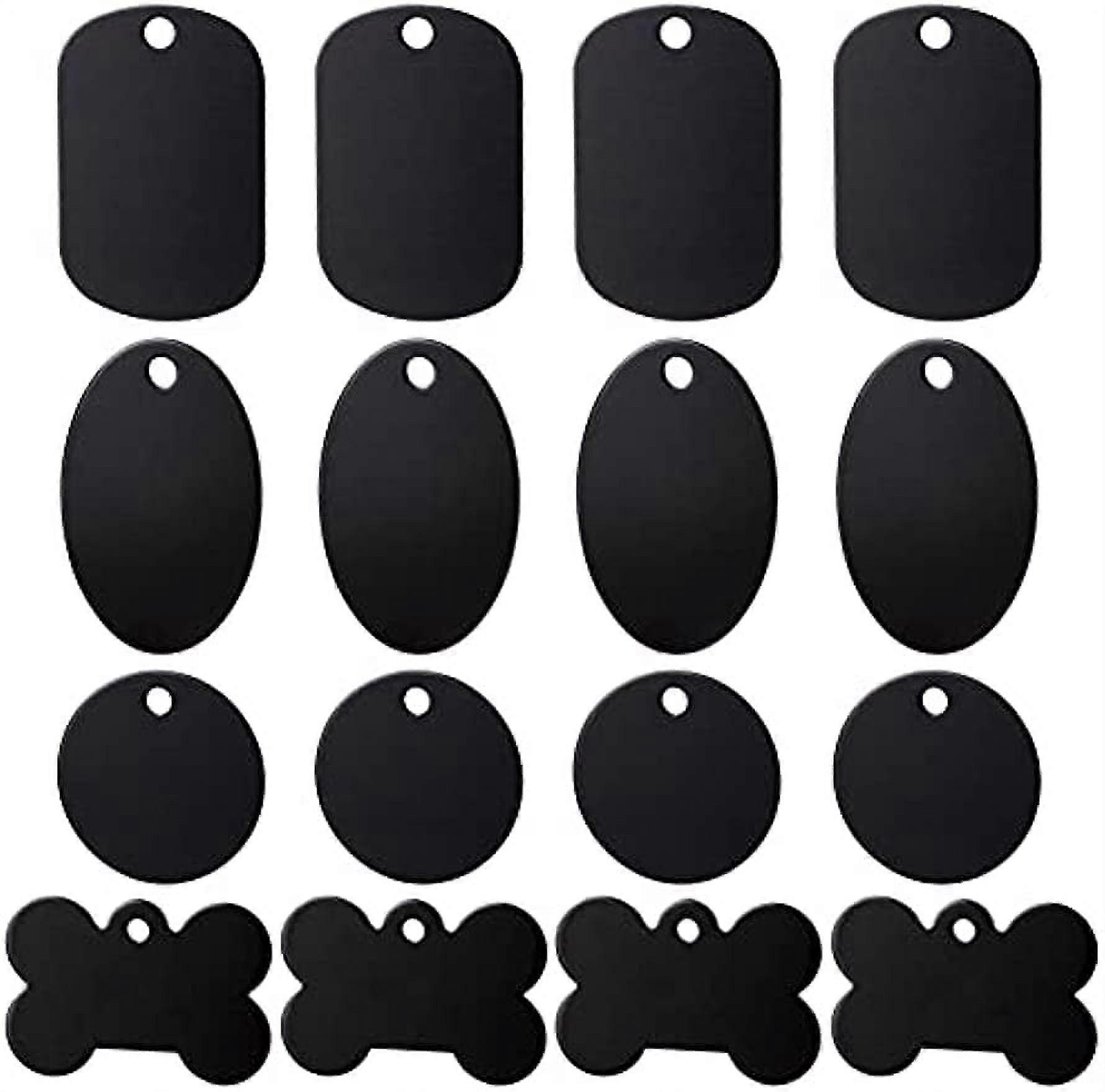 40Pcs Black 4 Style Aluminum Stamping Blanks Tags Flat Round Oval Rectangle Bone Shape Tags with Hole