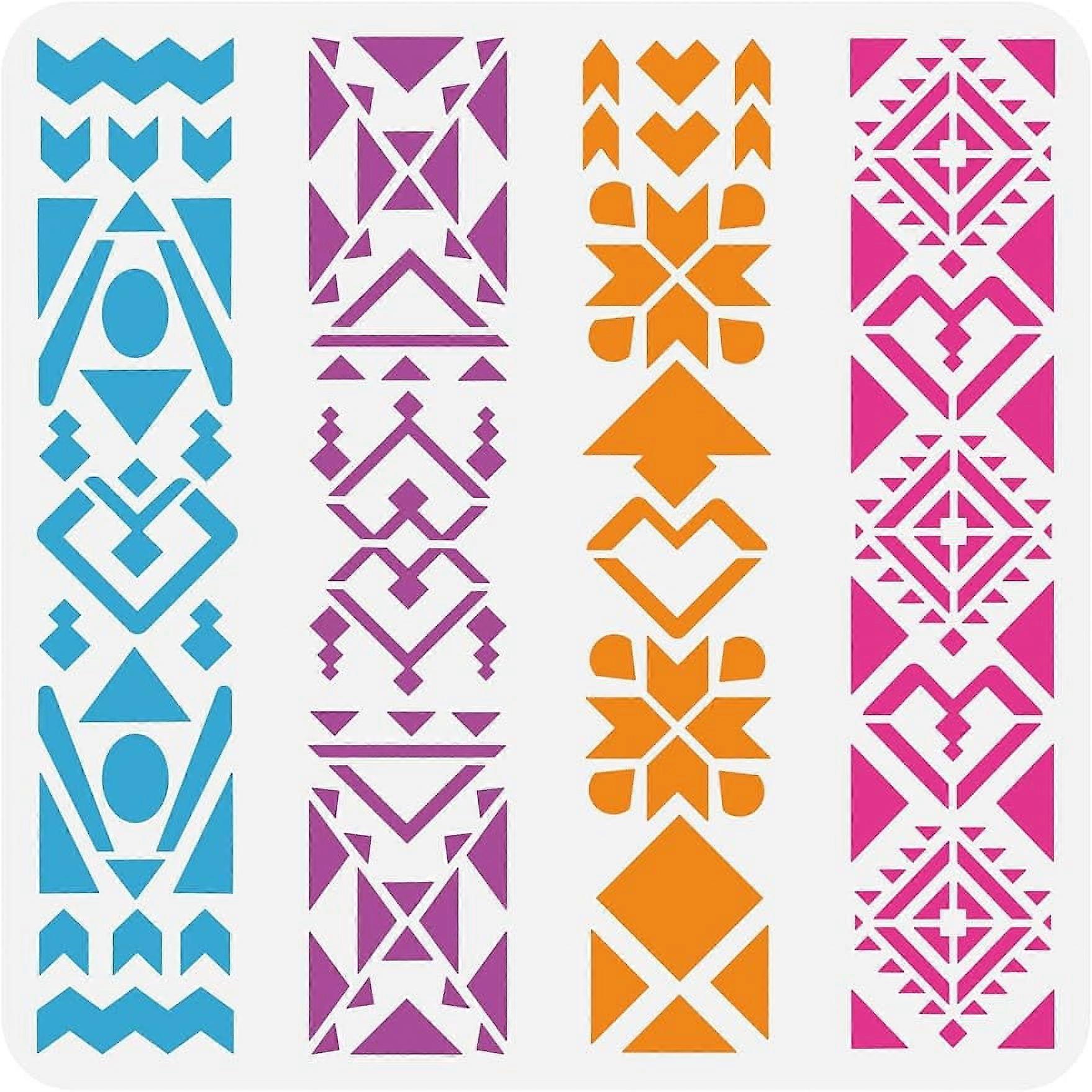 1Pc Tribe Frame Pattern Stencil Reusable Aztec Tribal Stencil Painting Template Southwest Borders DIY Stencils for Painting