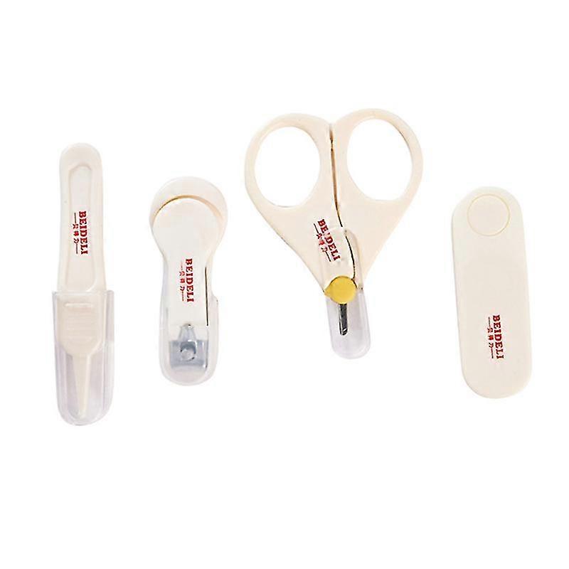 4pcs baby nail care kit lovely nail clippers file tweezer scissors portable baby manicure set for newborn infant toddler(white)