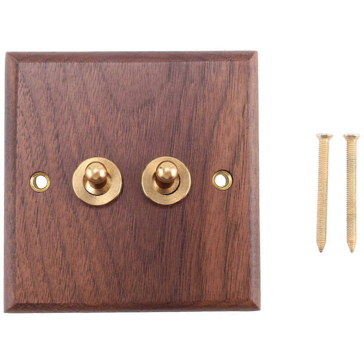 Retro American Industrial Style Light Switch Socket, Solid Wood Brass Toggle Switch Plate, Antique