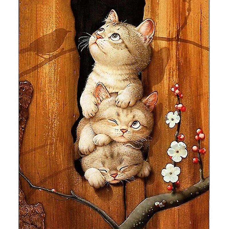 كامل جولة الماس 5D دي الماس اللوحة ثلاثة القطط التطريز الصليب غرزة حجر الراين فسيفساء ديكور المنزل