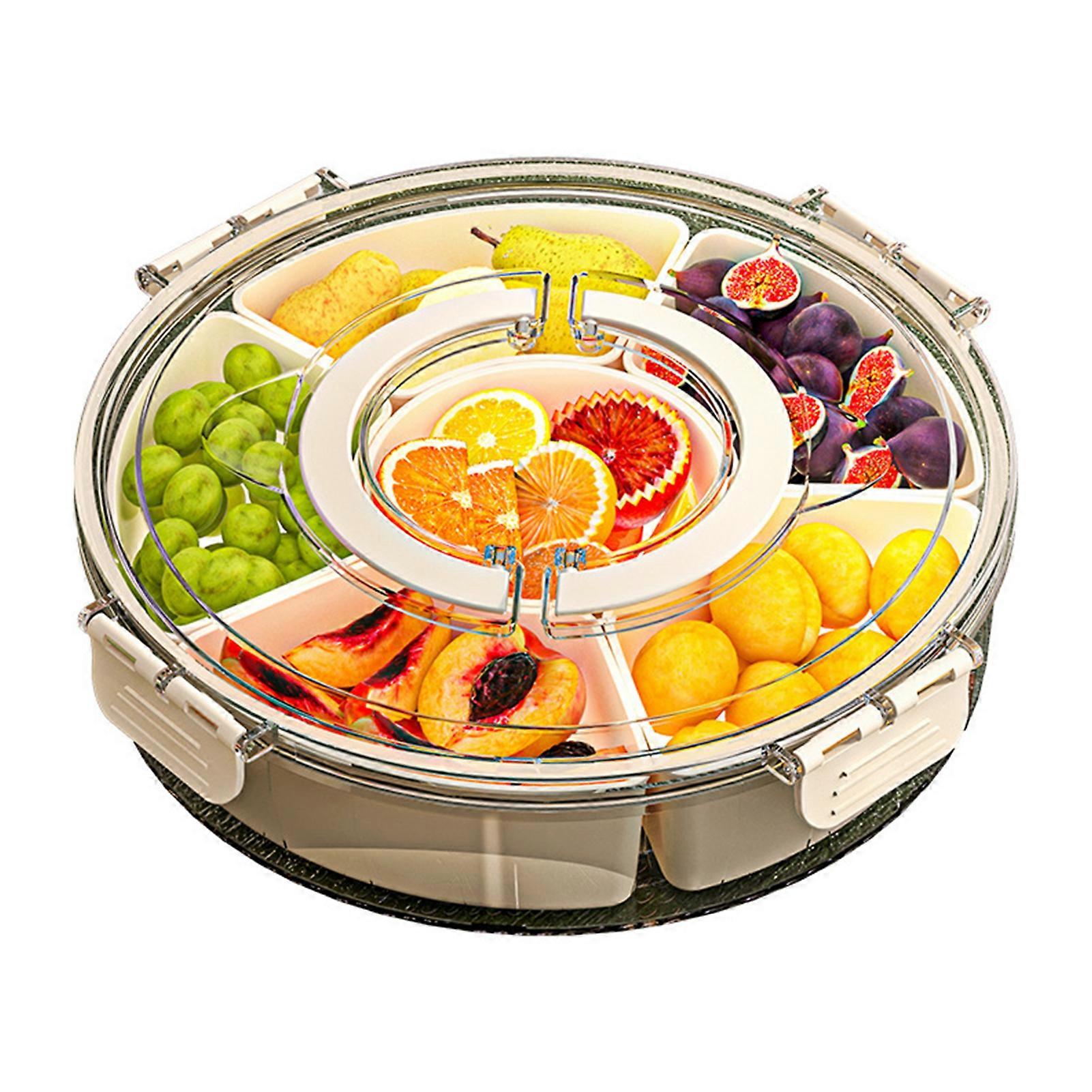 Rotating Fruit Plate Snack Spinner with 6 Compartments Food-Grade Container for Picnics Beaches Parties Travel Kids Snack Box Organizer for Fruits Nut