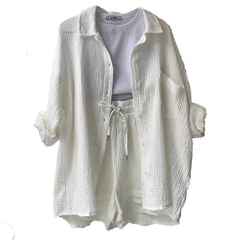 2024 Shirt Top and High Waist Shorts For Women, Μοντέρνο casual σετ ρούχων 2 τεμαχίων