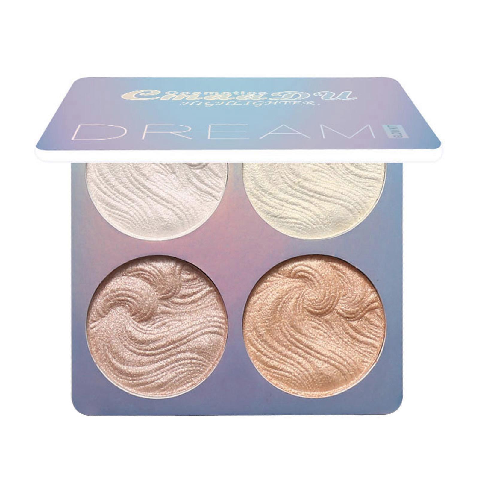 CmaaDu 4-in-1 Shimmer Highlighter Powder Palette Illuminator Powder Palette Highlighter Baked Waterproof Long Lasting Brilliant Lighten Skin Color Fac