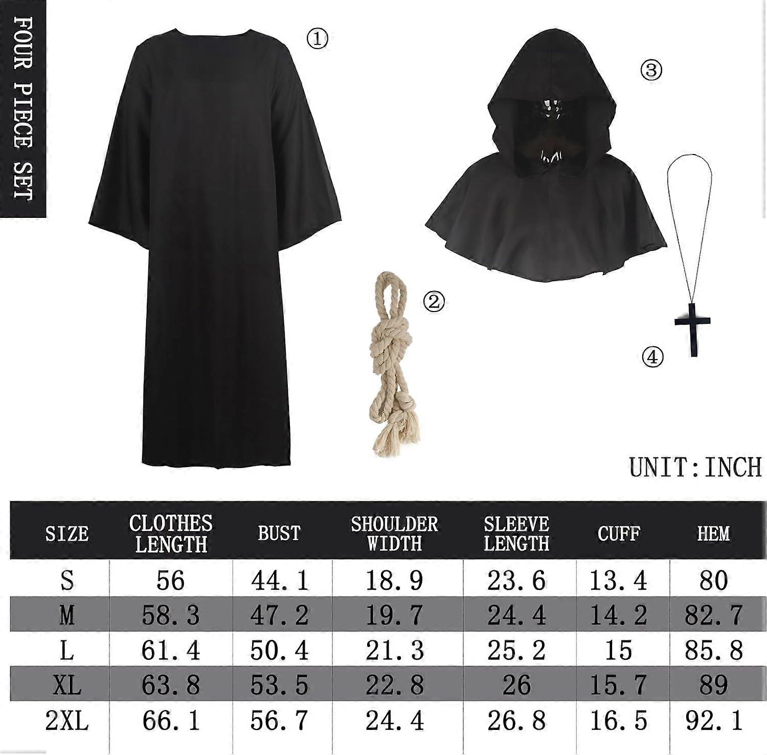 Disfraz Medieval De Monje O Sacerdote Con Capucha Y Cruz, Para Halloween O Carnaval, Tallas S A XL